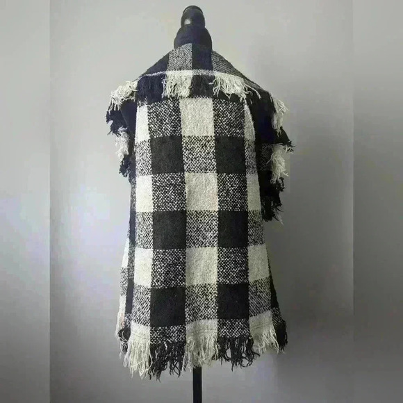 ANGL Plaid Black and Tan Vest with Fringe - Picture 3 of 5